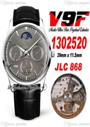 V9F Master Ultra Thin Perpetual Calendar A868 Automatic Mens Watch Q1302520 Стальный корпус серый диаграмма лунный фазовый кожаный ремешок часы 1419358