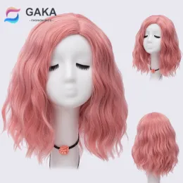 Wigs Gaka Short Wavy Bobo Bobo Canthetic Roal Play Play Lolita طول الكتف الطبيعي للنساء الألياف المقاومة للحرارة