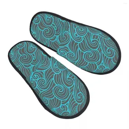 Slippers Winter Slipper Mulher Man Homem Fluffy Warm Abstract Waves and Spirals Pattern House Shoes