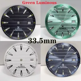 KIT NUOVI 33,5 mm NH35 quadrante di orologio luminoso verde per NH35 NH36 4R 7S Movimento meccanico automatico 3 O'Clock Faces