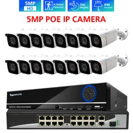 Sistema Toprohomie H.265+ 4K 16CH 5MP AI Poe NVR KIT 48V 5MP Sicurezza Audio interno Record Audio IP Videocruote Impostato 4TB