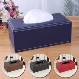 PU Tissue Box Rectangle Paper Handduk Holder Desktop Servettagring Container Kök Vävnadsbricka för hemmakontor