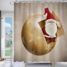 シャワーカーテン防水カーテンお祝いバスルームの装飾寝室のサンタクロースパターン付きクリスマススタイル