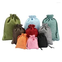 Gift Wrap 10pcs/lot Multi Size Linen Cotton Bags Packing Jewelry Drawstring Pouch Cosmetic Wedding Candy Wrappling Reusable Sachet