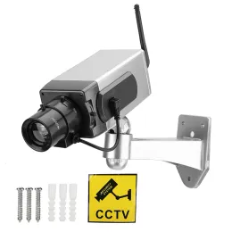 カメラ屋外屋内電源シミュレーションダミー偽カメラセキュリティCCTV LEDフラッシングライトシルバー