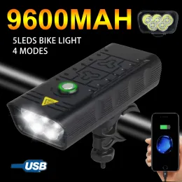 Işıklar Su Geçirmez 5*T6 LED ön bisiklet lambası USB inşa edilmiş 9600mAH şarj edilebilir pil bisikleti Işık MTB 4 Mod Bisiklet lambası