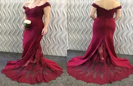 2019 Burgundy Lace Prom Kleid hochwertige OffTheShoulder Mermaid Long Evening Party Kleid Plus Size Vestidos de Festa1266494