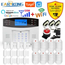 키트 Tuya WiFi Smart Home Alarm System GSM 보안 강도 호스트 호스트 433MHz 무선 도어 창 pir 센서 연기 감지기 태양 사이렌