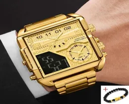 Armbanduhren Boamigo Sport Square Digital Analog Big Quartz Uhr Top Fashion Gold Edelstahl Männer Uhr MALE Clock8314168