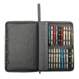 Pens 48 Slots Gray Fountain Pen Case, Canvas Pen Holder Display Pouch Bag Storage Large Capacity Waterproof Office Business Style