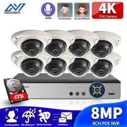 Sistema 8CH H.265 4K POE NVR Rilevamento facciale CCTV Sistema Vandalproor IN Indoor 8MP Dome IP Camera Audio P2P Sorveglianza di sicurezza video P2P