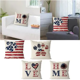 Pillow Case Independence Day 4. Juli Alphabet Home Striped Hunde und Flagge Druck Cartoon Hold Kissenbezug