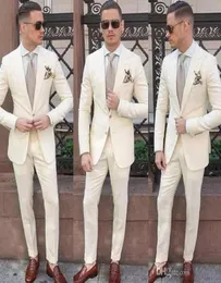 Anpassade elfenbens män kostymer för bröllop smokar prom groom slitage 2piece jacketpantsgroomsman outfit man blazer terno masculino costume8214994