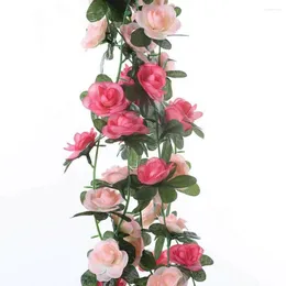 Dekorativa blommor Fake Rose Vine Garland Plant Artificial Flower Hanging Wedding Decor Real Touch Silk