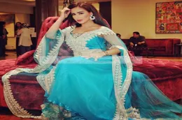2019 Kaftan Abaya Arapça Artı Uzun Kollu V Boyun Aplike Tül Resmi Gowns Dubai Müslüman Prom Dress9748479
