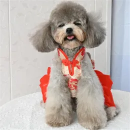 Costume di abbigliamento per cani per festival abito di tang Pet morbido Pulsanti della bobina delicata traspirante della gonna mezza obliqua Teddy Bichon