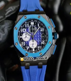 3A 44 mm Gents orologi Miyota Quartz Chronograph Mens Watch DBLUE Texture Dialta Pvd Black Steel Case Stop Owatch Blu Blue Rubber Cint SP6118795