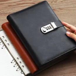 Defterler A5 Kıdemli Sahte Deri Padfolio Business Seyahat Defter Planlayıcı Portföy Şifre Kilitli Gevşek Yaprak 6 Delik Halka Bağlayıcı Hediyesi