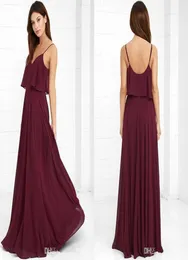 Burgundy Straps Spaghetti Chiffon Bridesmaid Dresses 2017 A Line Sexy Deep V Neck Low Back Maid Of Honor Gowns Cheap Wedding Party1852076