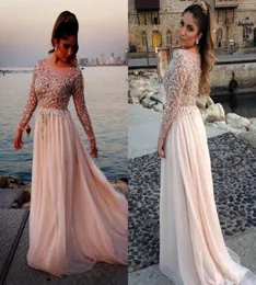 Elie Saab Designer Crystal Crystal in rilievo abiti da ballo a bateau maniche lunghe aline Cappella ALINE Celeblità di Celebrity 4404982