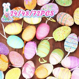 24-72pcs Easter Eggs Random Hanging Colorful Foam Eggs Craft Ornaments For Home Party Tree Easter Decoration 2024 Kids Gifts Toy 240322