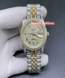 Últimos men039s Iced Diamond Wristwatch Gold Face Color Scale árabe Bigold Diamonds Strap Watch Automatic Mechanical Watc3260297