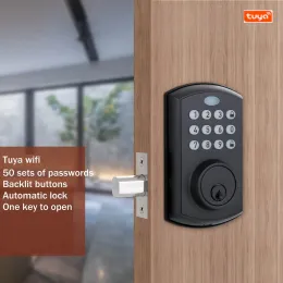 Smart Lock Tuya Wifi Uygulama Tuş Takımı Şifre Anahtar Kilitini Electronic Kilit Otomatik Tek Mandallı Akıllı Smart ABD Deadbolt Kilit Anahtarlar