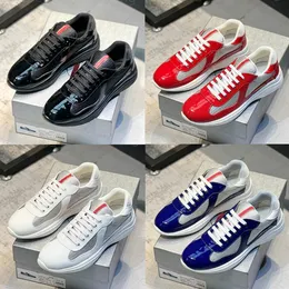 Designer skor löpare tränare män kvinnor amerika cup läder sneakers läder platt tränare svart vit röd mesh snörning casual skor med låda storlek 35-46