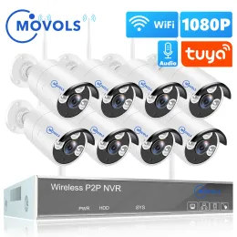 System Movols H.265 2MPワイヤレスCCTVシステム8CH TUYA ZIGBEE NVR 8PCS 1080P屋外WIFIセキュリティカメラオーディオサーベイランスシステムセット