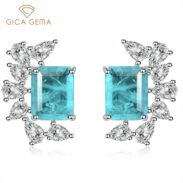 Rings Gica Gema 925 Sterling Silver Paraiba Tourmaline Gemstone Diamonds Earrings Ear Studs Fine Jewelry Present grossist