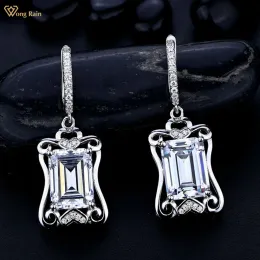 Orecchini Wong Rain 925 Sterling Silver 8*11 mm Emerald Cut Creato Moissanite Gemstone Impegno per matrimoni Leggerico Orecchini raffinati gioielli