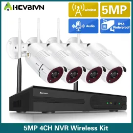 システムAHCVBIVN 4CHワイヤレスCCTVシステムH.265 5MP NVRアウトドアビデオレコーダーカメラIPセキュリティシステムwifiビデオ監視キット