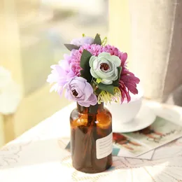 زهور زخرفية 1pc باقة زهرة الاصطناعية مزيفة من الحرير جربيرا ديزي محاكاة لحفل الزفاف ديكور غرفة المنزل