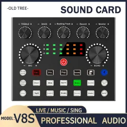 Tillbehör V8S Bluetooth Live Streaming Sound Card Audio Mixer Professional Studio Record Webcast Broadcast for Guitar Mic Phone Computer