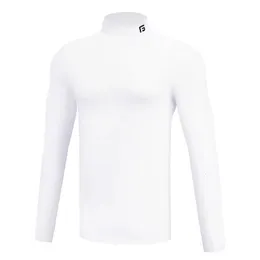 T-shirt de roupas íntimas de inverno para homens para homens elásticos de t-shirt de manga longa de calor roupas de golfe em cor sólida fibra de aquecimento de veludo fino 240402