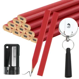 Bleistifte 12/20pcs Flat icalalal Carpenter Markierungsstifte Tischlerbleistift mit Spitzer einsenerischer Stifthalter für Holzbearbeitungsinstrument