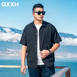 Men's Casual Shirts GXXH Plus Size 7XL 6XL 5XL Summer Short Sleeve Shirt Men Loose Solid Color Thin Turn-down Collar For Top