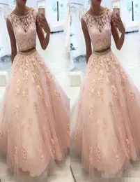 Dwuczęściowe koronkowe sukienki na bal z koralikami kryształowy tiul linia słodka 16 sukienki cienki formalne sukienki na 15 lat Prom2533232
