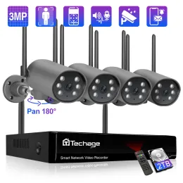 시스템 Techage 무선 보안 카메라 시스템 8CH 3MP WIFI IP 카메라 CCTV 비디오 감시 카메라 키트 오디오 휴먼 탐지