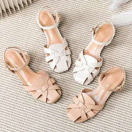 Casual Shoes 2024 Summer Elegant Woman Square Toe Boat Girl Fetish Buckle 3cm Heel höjd Fashion Flats Sweet Sandals Lolita Barefoot