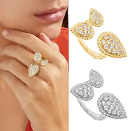 Anello di apertura delle gocce di acqua geometrica di alta qualità per donne, gioielli europei e americani, anello vintage francese ad grande marchio elettroplato zircone