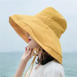 K22 Buckte Hat Fashion All-Match Womens Panama Summer Hat Big Brim Sun Hat Двусторонняя рыбака Шляпа Шляпа Солнце Защита 240327
