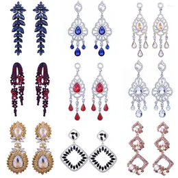 Dangle Küpeler Farlena Düğün Takı Tam Kristal Rhinestone Damla Kadınlar Moda Gelin Partisi Uzun