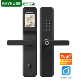 Lock RAYKUBE Fingerprint Door Lock Smart Camera Monitor Display With 5 Unlock Method Keyless IC Card NFC Tuya Home Securi M1 Plus