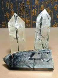 Decorative Figurines Natural Energy Quartz Crystal Super Permeable Black Hair Tablet Magic Wand Reiki Home Decor Chakra And Healing