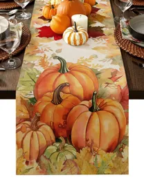 Thanksgiving Pumpkin Herbst Maple Blatt Leinung Tisch Läufer Hochzeit Dekoration Küche Esstisch Läufer für Home Party Decor 240325