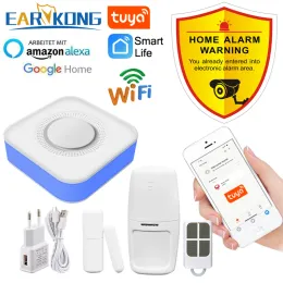 Kits Tuya Smart WiFi Home Security Alarm System 433MHz Wireless Strobe Siren Alarm Compatible With Alexa Google Home Tuya APP