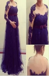 Sheer Long Sleeves Lace Appliques Evening Dresses Plus Size Pregnant Women Formal Dresses Prom Dress Aline Purple Evening Gowns8363115