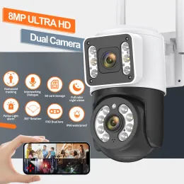 카메라 1/2pcs 실외 카메라 8MP CCTV IP Wi -Fi 감시 카메라 방수 보안 보호 무선 홈 모니터 트랙 알람 360 °