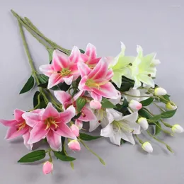 Decorative Flowers Artificial Lilies Long Stem Full Bloom Fake Bouquets Each 6 Heads Home El Office Decor